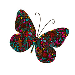 Wall Mural - Butterfly from small flowers.  hand drawing. Not AI. Vector illustration