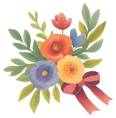 Poster - PNG Cute floral ribbon illustration botanical flowers.