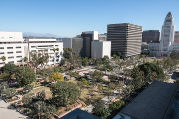 Wall Mural - View of Grand Park, Los Angeles County Hall of Administration, Hall of Records and Los Angeles City Hall in downtown LA.  