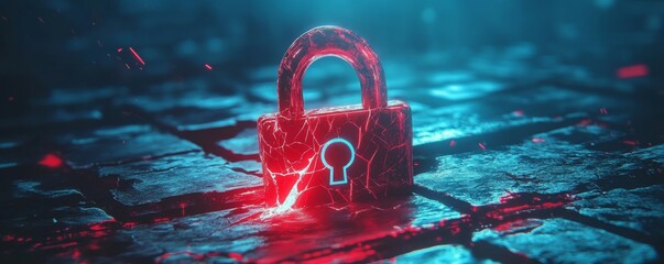 hacker attack, security breach, system hacked alert with red broken padlock , cybersecurity concept