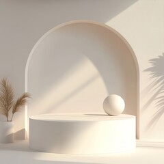 Wall Mural - 3d render of white podium for product presentation with shadow from palm leaves