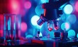 © Valentyna - Colorful abstract visualization of a glowing chemical compound under a microscope, vibrant blue and red hues creating a dynamic and futuristic science theme