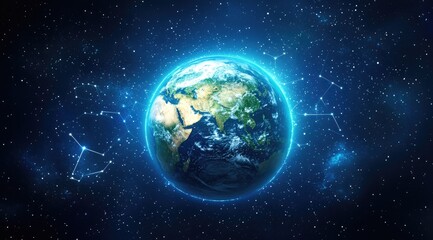 Wall Mural - Earth in Space, Glowing, Constellations, Celestial Background