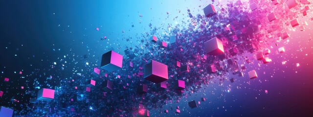 Abstract Digital Explosion Pink Blue Cubes Futuristic Technology Background