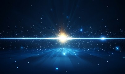 Wall Mural - deep blue background with glowing stars, cosmic light flares, and infinite depth serene and mysterio