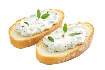 Wall Mural - Two slices of bread with a white spread on top, isolated