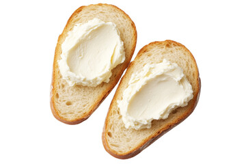 Wall Mural - Two slices of bread with a white spread on top, isolated