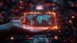© btiger - Digital World Map on Hand for Global Logistics Investment and Planning in Modern Business