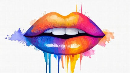 Sticker - Vibrant watercolor lips. A colorful, artistic representation of beauty and expression.