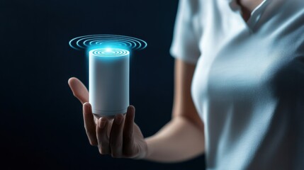 Aufkleber - A woman is holding a white object that is glowing blue