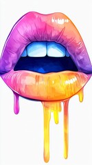 Wall Mural - Vibrant lips dripping with color. A bold, artistic depiction of beauty and expression.