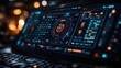 © Phoenix AI Photo - futuristic inventory interface in neon light, dark workspace,  with tech visuals