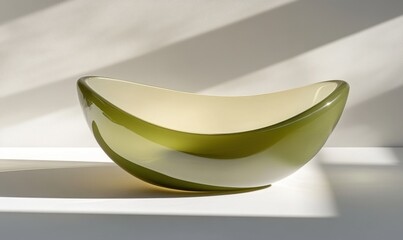 Wall Mural - Elegant glass bowl showcasing a smooth, curvy design, illuminated by soft natural light