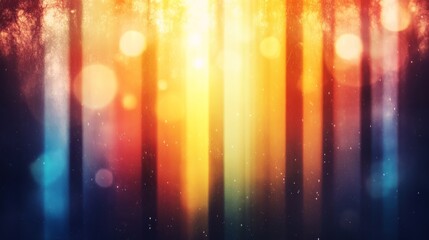 Poster - Vibrant forest scene with sunlit bokeh. Warm and cool colors blend in this dreamy image.