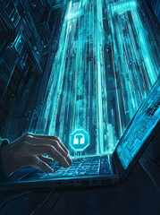 Wall Mural - cybersecurity frontier, safeguarding digital landscapes with a vigilant sentinel, forging trust in a