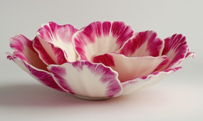 Wall Mural - Elegant floral-shaped ceramic bowl with pink accents, displayed on a neutral background