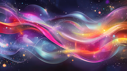 Wall Mural - Gray wave background with swirling geometric shapes and vibrant, abstract patterns resembling a cosmic dance in the universe, galactic waves, futuristic design. Galactic Energy Waves. Illustration