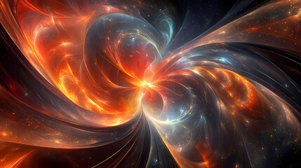 Wall Mural - Gray wave background with swirling geometric shapes and vibrant, abstract patterns resembling a cosmic dance in the universe, galactic waves, futuristic design. Galactic Energy Waves. Illustration