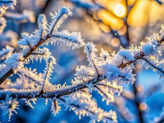 Wall Mural - Macro Frost on Winter Branches: 4K Snowy Tree Detail