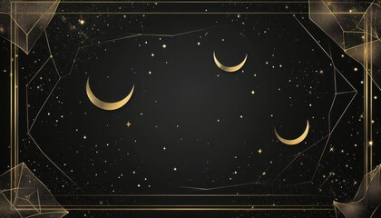 Wall Mural - Golden Crescent Moons and Stars on Dark Night Sky Background