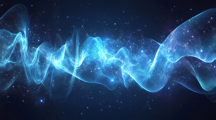 Wall Mural - Blue energy waves, cosmic abstract background, stars and nebulae, space art and design element. Galactic Energy Waves. Illustration
