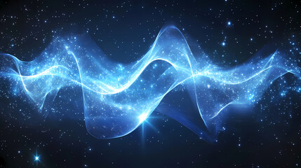 Wall Mural - Blue energy waves, cosmic abstract background, stars and nebulae, space art and design element. Galactic Energy Waves. Illustration