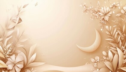 Wall Mural - Beige Paper Floral Background with Crescent Moon