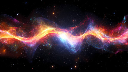 Wall Mural - Cosmic energy waves in deep space, abstract colorful swirls, transparent background (space, nebula, ethereal, vibrant). Galactic Energy Waves. Illustration