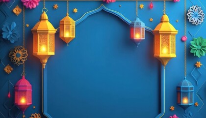 Wall Mural - Colorful Paper Lanterns Festive Islamic Background