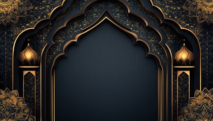 Wall Mural - Dark Blue and Gold Islamic Arch Pattern Background