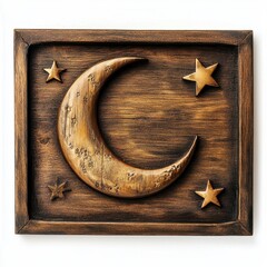 Wall Mural - Dark Brown Wooden Carving of Crescent Moon and Stars