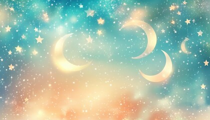 Wall Mural - Dreamy Night Sky with Gold Moons and Sparkling Stars