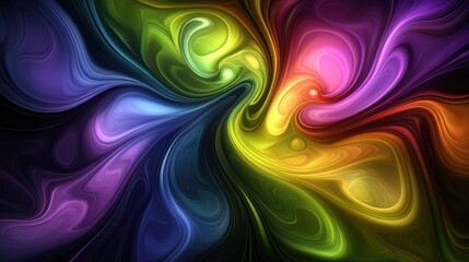 Wall Mural - Swirling rainbow abstract art, dark background, digital design