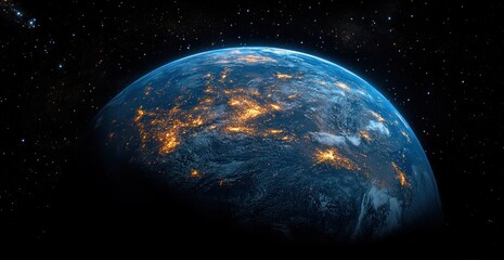 Wall Mural - breathtaking earth view from space with city lights and stars