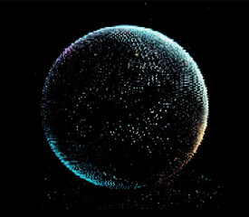 Leinwandbilder - Vector illustration depicts a glowing, multicolored sphere composed of dots, set against a dark background. The design evokes cosmic or digital themes with a sense of depth and mystery.