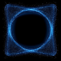 Wall Mural - dazzling blue light circle frame radiant sparkling particles on black backdrop abstract design.