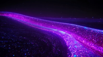 Wall Mural - Dazzling Violet River Flowing Through the Night Sky Shimmering with Glittering Stardust Glimmer.