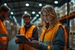 © zhuan - Warehouse Team Collaborating on Delivery Planning with Digital Tablet in Logistics Hub