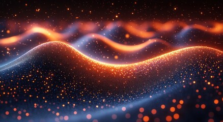 Fototapete - Abstract Technology and Science Background Digital Wave of Glowing Particles Cyberpunk Style with Light Effects