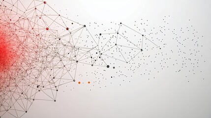 Red network expanding, digital connection, white background, data visualization, tech concept