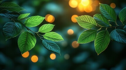 Wall Mural - Lush Green Leaves with Natural Bokeh Background Soft Focus Nature Scene