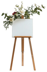 Sticker - PNG Wedding easel with empty flowers background canvas.