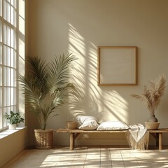 Leinwandbilder - Empty Wall and Floor with Sunlight and Plant Shadows for Product Presentation