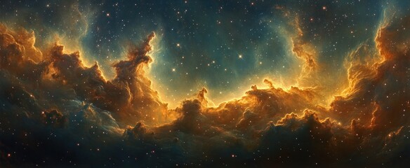 Wall Mural - Cosmic Nebula in Impressionism Style with Stars and Ethereal Clouds