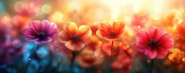 Aufkleber - Colorful Floral Abstract Watercolor Design with Vibrant Flowers and Dreamy Bokeh Effect