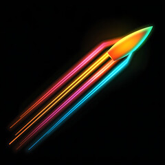 Wall Mural - neon rocket propulsion graphic design with speed lines and futuristic aesthetic on dark backdrop.