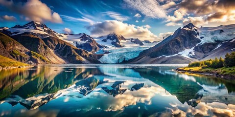 Wall Mural - Majestic Glacial Caldera Lake: Tranquil Mountain Scenery Stock Photo