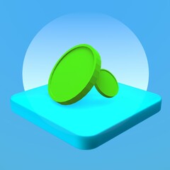Wall Mural - Coins on Platform: Two coins on  platform set against a gradient blue background.