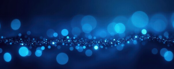 Abstract blue bokeh lights on binary code background, night, computer, cyber