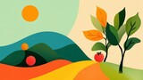 Minimalist Organic Food Festival Design with Abstract Landscape and Vibrant Color Palette